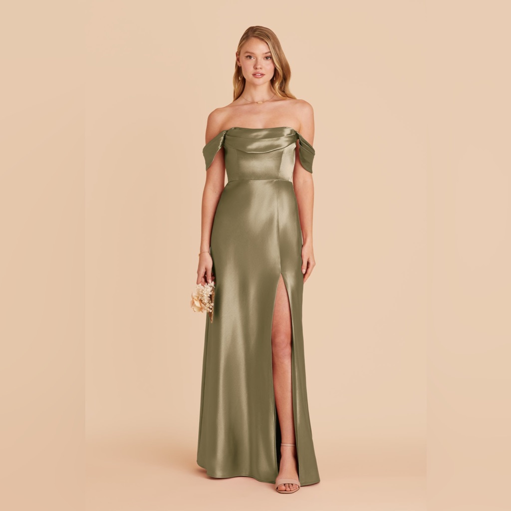 Birdy Grey Mia Dress In Shiny Satin Moss Green